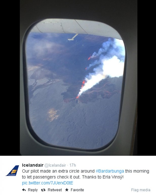  A facut un ocol pentru a oferi pasagerilor ocazia de a admira vulcanul Bardarbunga