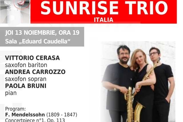  Concert SUNRISE TRIO la Universitatea de Arte din Iaşi. Intrarea este liberă