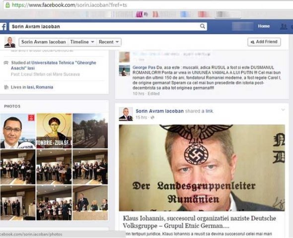  Deputatul PSD Iacoban a postat pe Facebook o poză cu o svastică pe fruntea lui Iohannis