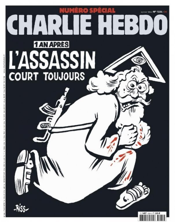  Coperta Charlie Hebdo, care prezintă un Dumnezeu pătat cu sânge, criticată de Vatican
