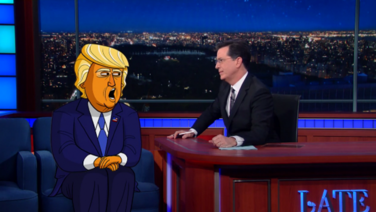  Donald Trump va fi personaj într-un desen animat produs de prezentatorul de televiziune Stephen Colbert