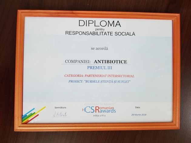  Antibiotice Iaşi premiată la Gala Romanian CSR Awards