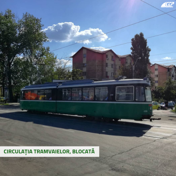  Circulația tramvaielor, blocată după ce tija pantografului unui vagon s-a rupt