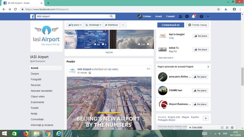  O postare pe pagina de Facebook a aeroportului din Iaşi l-a iritat pe Adomniţei