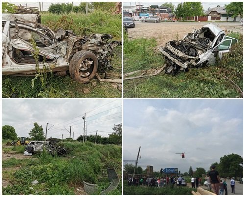  Accident feroviar: Şoferul a zburat prin parbriz la impactul cu rapidul de Bucureşti