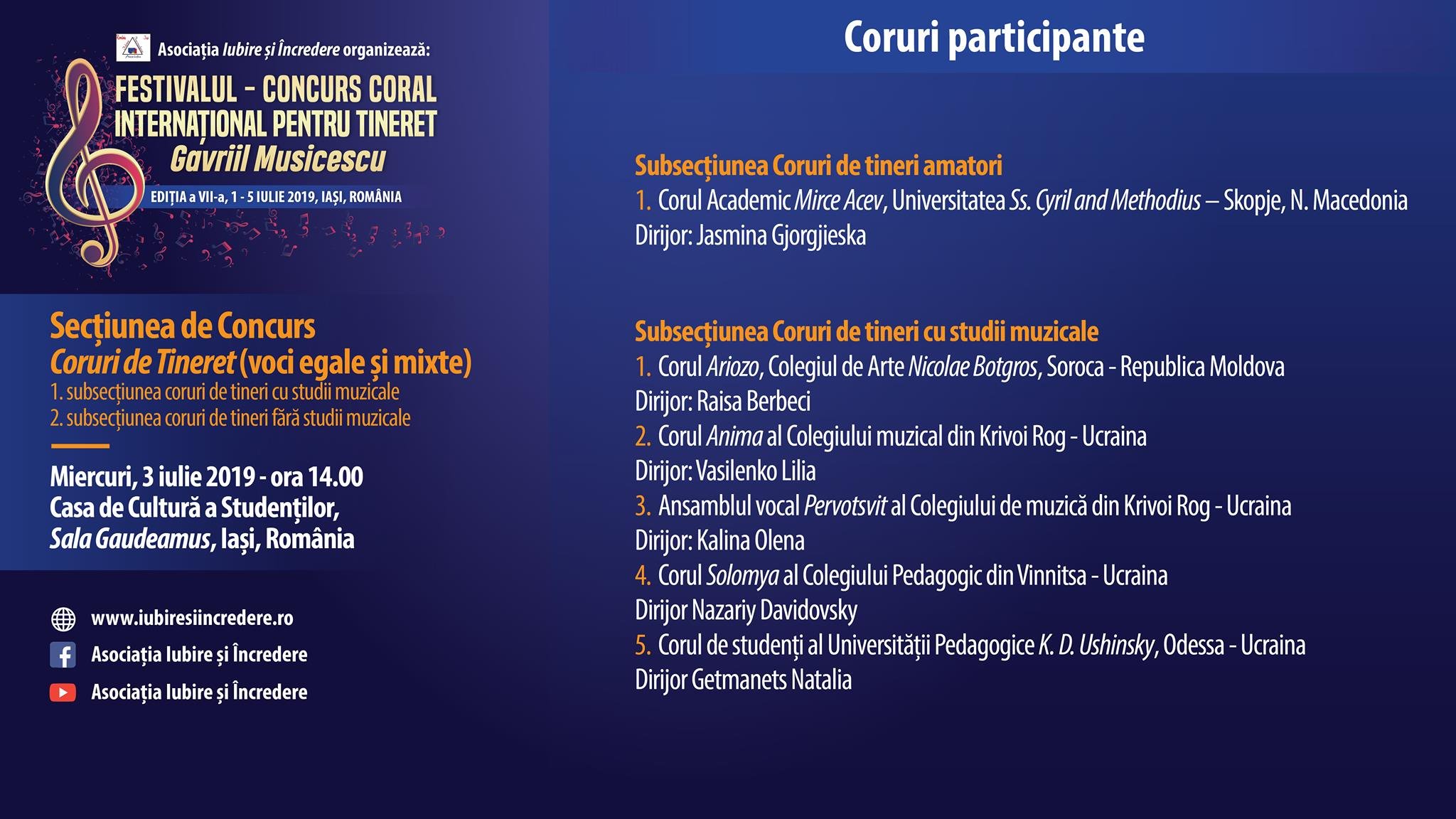  Astăzi începe Concursul Internaţional de Muzică Corală la Iași