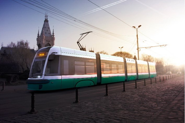  FOTO: Tramvai PESA trecând prin fața Palatului – imagine creată de polonezi