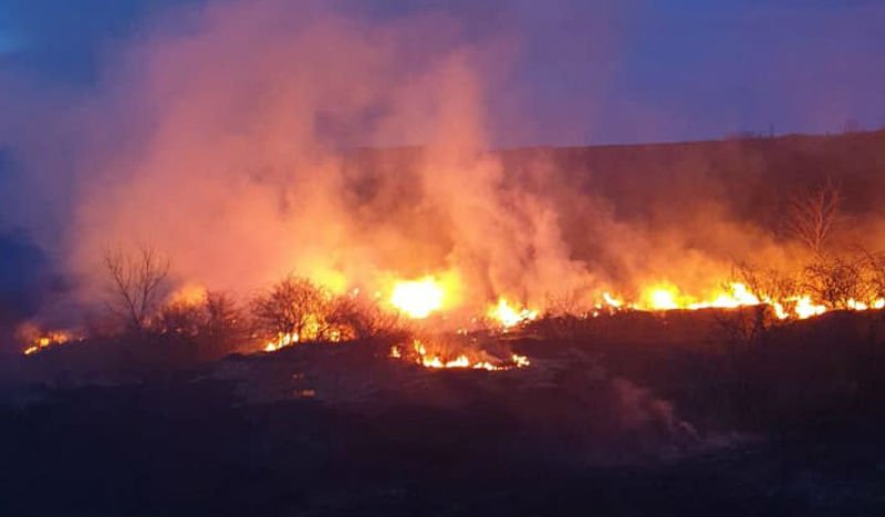  Incendiu de vegetație în Aroneanu, stins cu mături. Pompierii nu pot să ajungă la foc