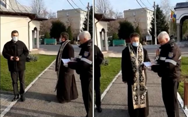  VIDEO: Preot amendat de poliţişti cu 20.000 de lei pentru un parastas în curtea bisericii