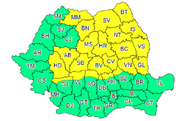  Cod galben de ploi la Iași și în alte județe până miercuri spre amiază