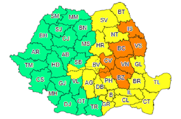  HARTĂ: Cod portocaliu de ploi abundente la Iași până vineri dimineață