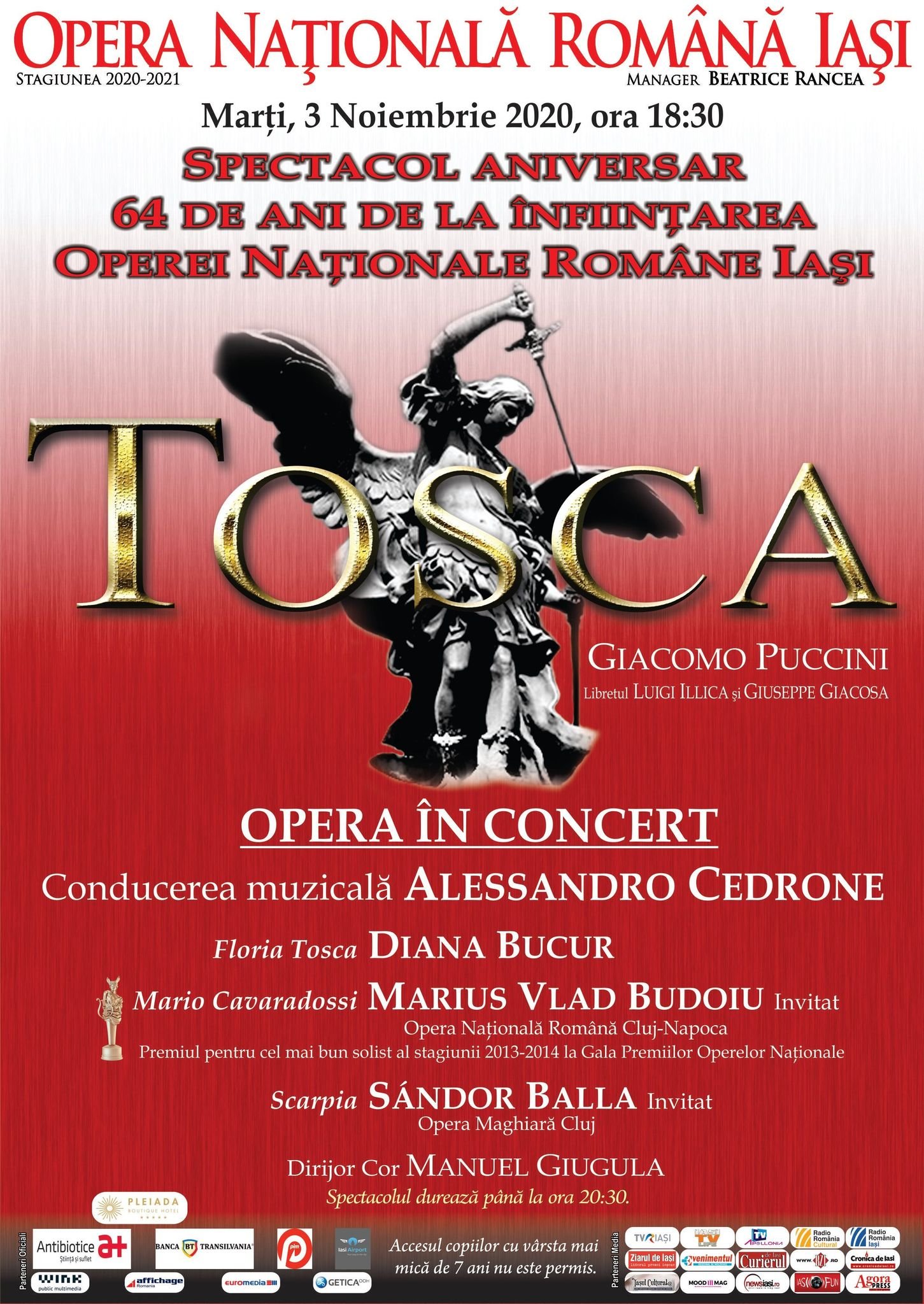  Spectacol aniversar la 64 de ani de la înființarea Operei ieșene: Tosca, de Puccini
