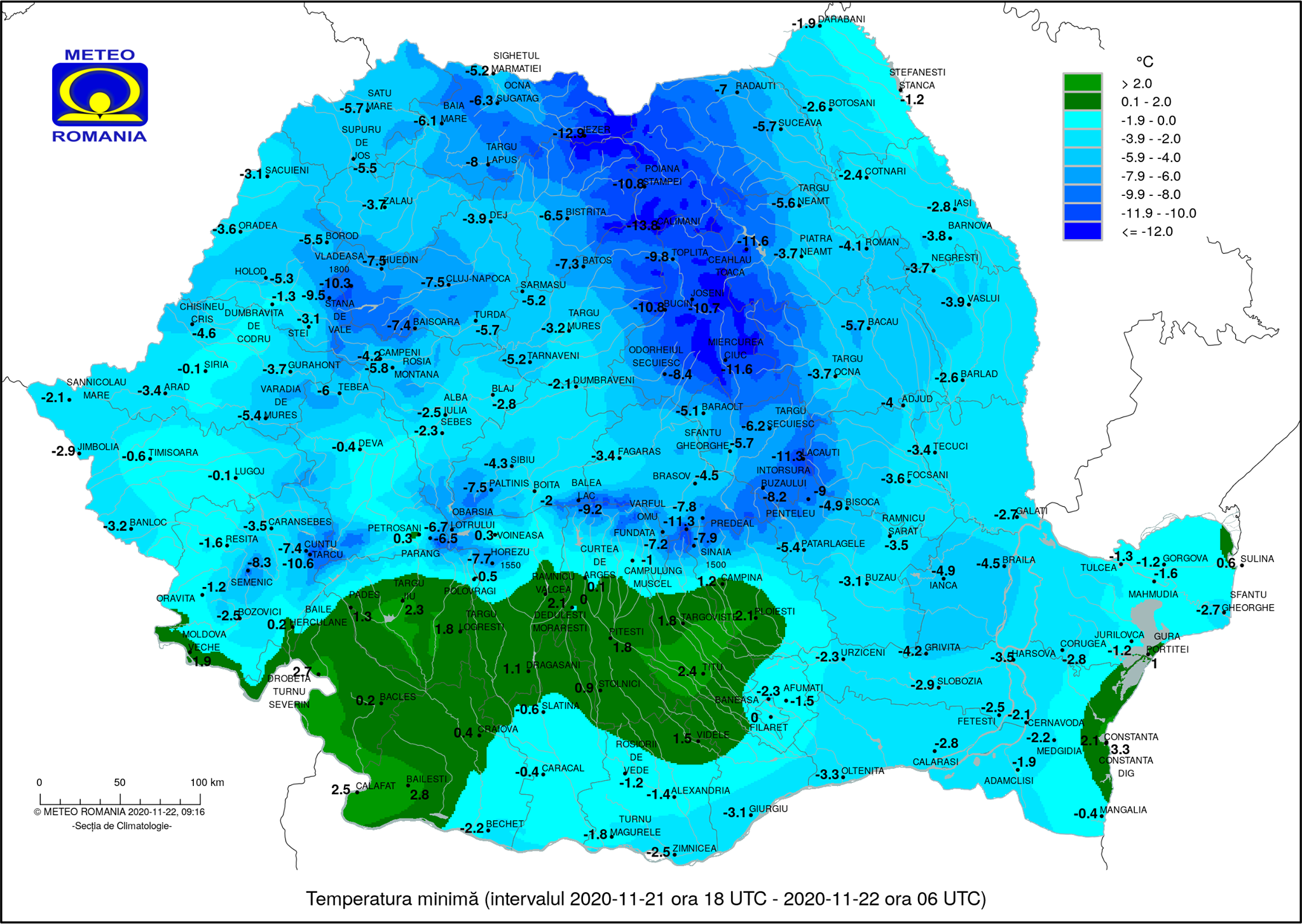  HARTĂ: Noapte friguroasă în aproape toată țara. Temperaturi cu minus și la Iași
