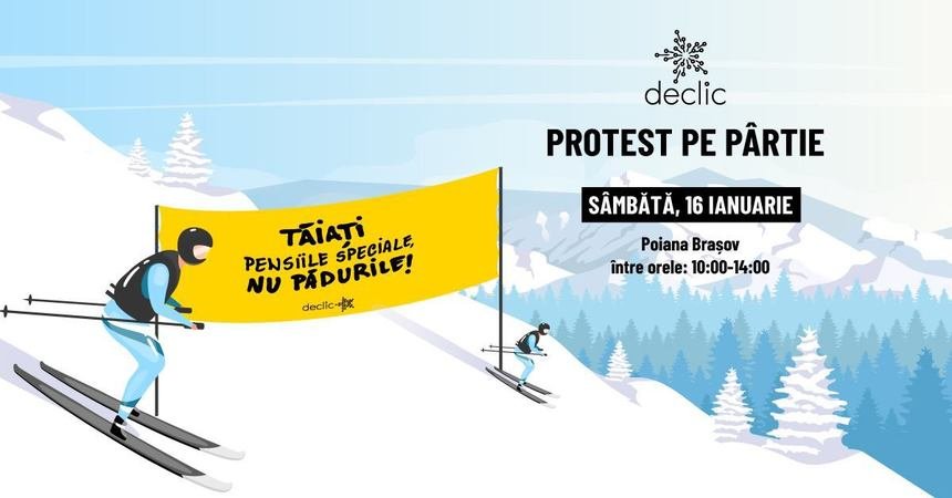  Protest pe schiuri faţă de tăierea pădurilor, organizat de Comunitatea Declic