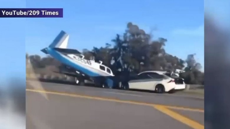  (VIDEO) Impact între un avion şi o maşină, pe o autostradă din SUA