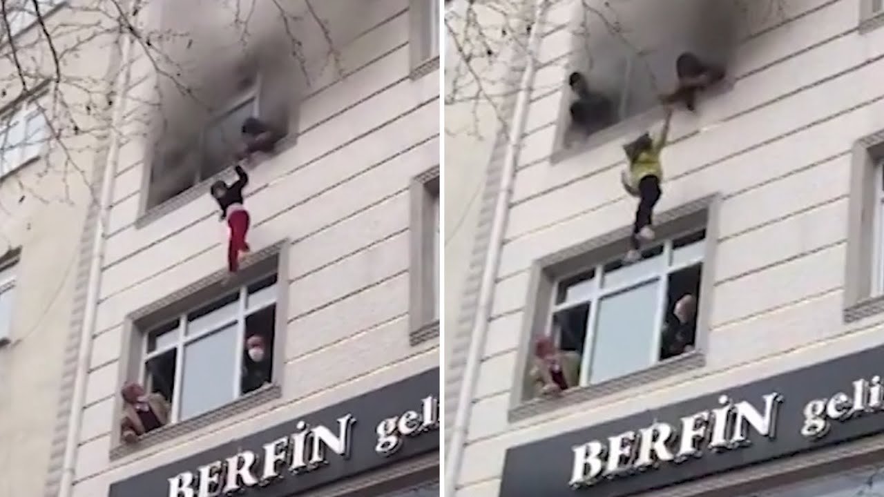  VIDEO. Patru copii, aruncați de la etajul 3 de mama lor pentru a-i salva dintr-un incendiu