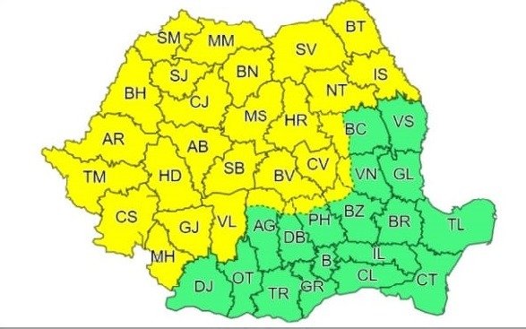  Cod galben! Ploi torențiale și vijelii în 28 de județe, inclusiv la Iași