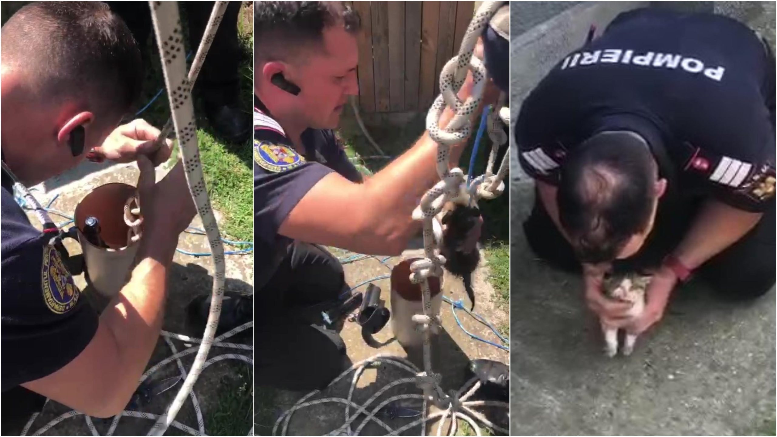  VIDEO: Pompierii au salvat un pui de pisică. Acesta căzuse într-un tub