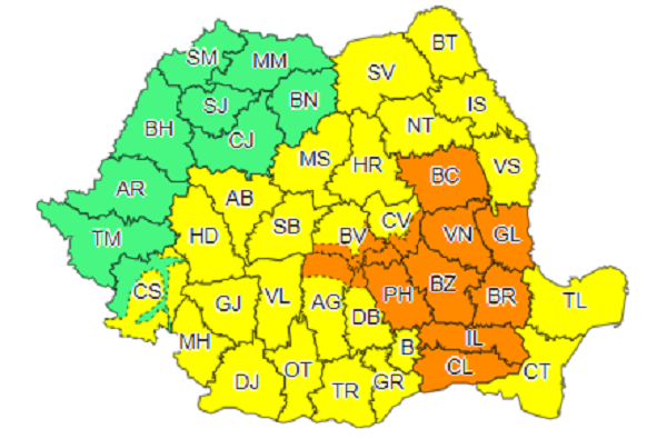  Cod galben de ploi până sâmbătă noaptea în Iași și în alte județe