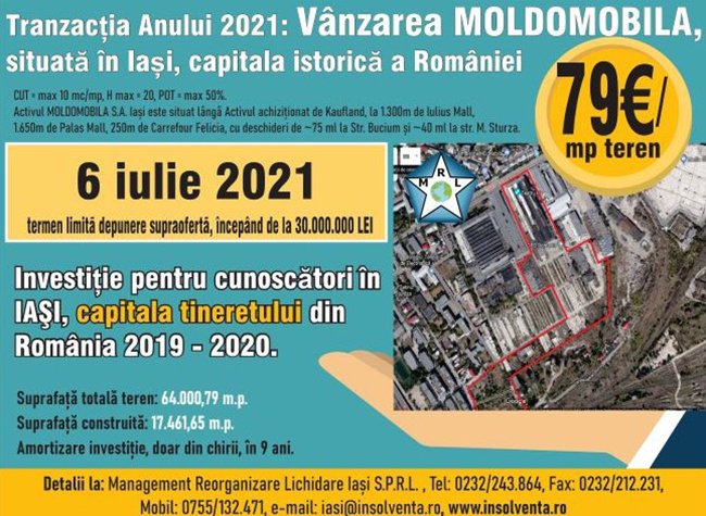  TRANZACȚIA ANULUI 2021:  VÂNZAREA MOLDOMOBILA SITUATĂ ÎN IAȘI, CAPITALA ISTORICĂ A ROMÂNIEI (P)