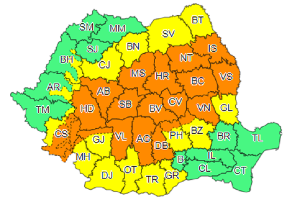  HARTĂ: Cod portocaliu de ploi abundente la Iași până joi dimineață