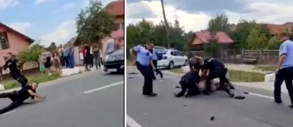  VIDEO: Polițiști amenințați cu bătaia. Mașina lor, lovită cu parul