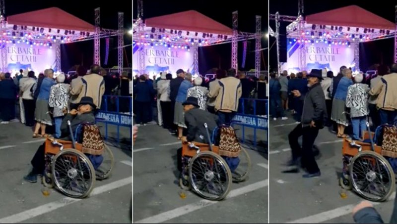  VIDEO Un bărbat aflat în scaun cu rotile, filmat în timp ce se ridică şi începe să danseze, la Zilele Oraşului Deva