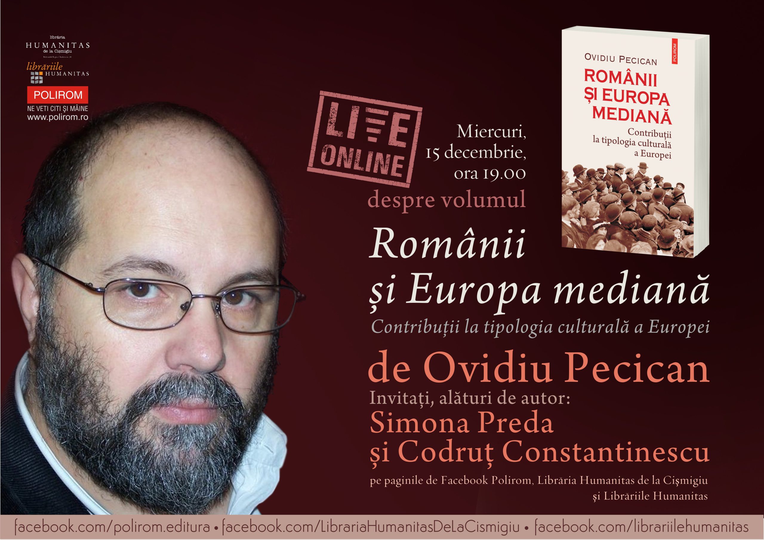  Online & live: Ovidiu Pecican despre volumul Românii și Europa mediană. Contribuții la tipologia culturală a Europei