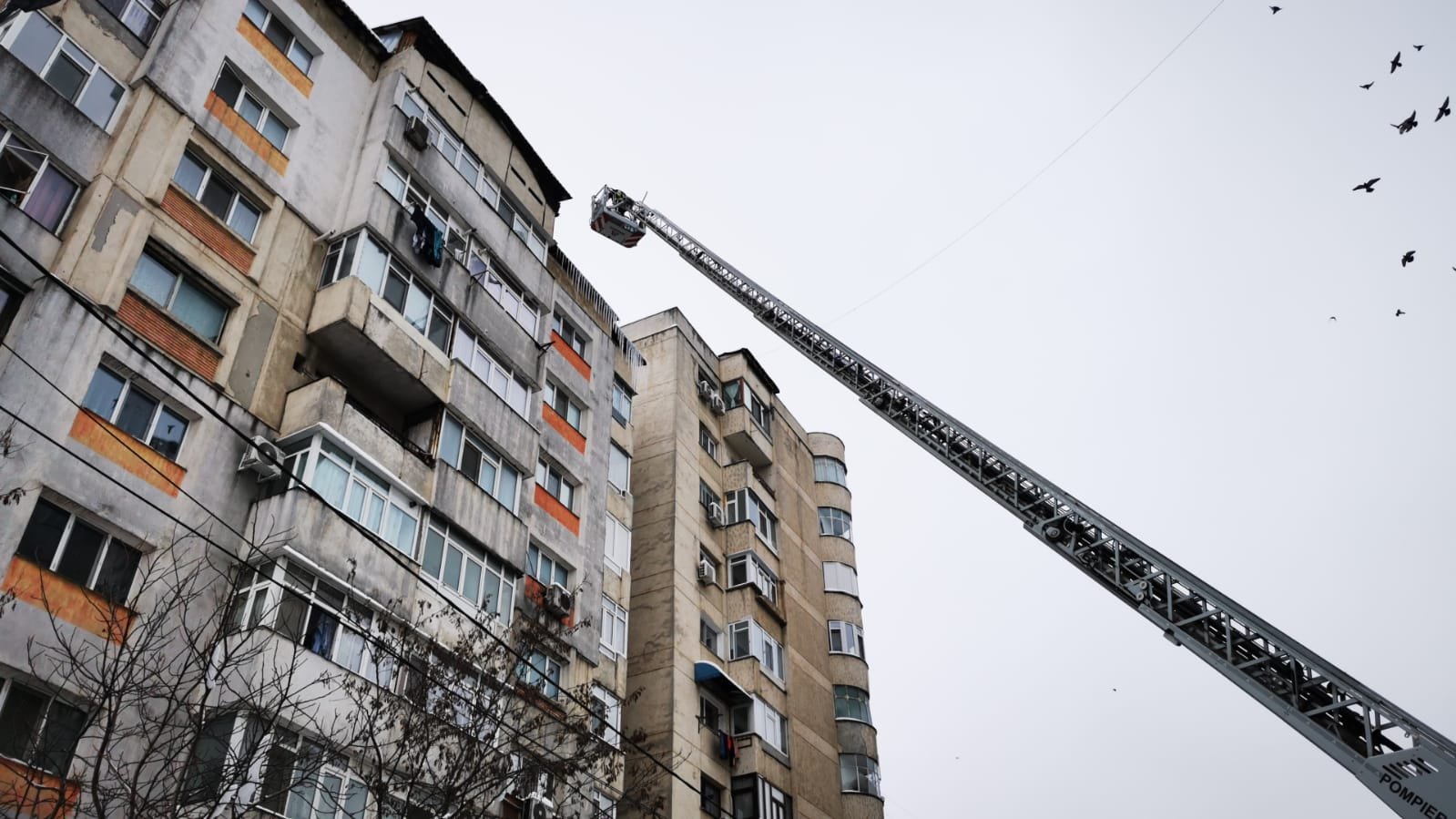  FOTO – Pompierii ieşeni au degajat ţurţurii la un imobil de opt etaje din Alexandru