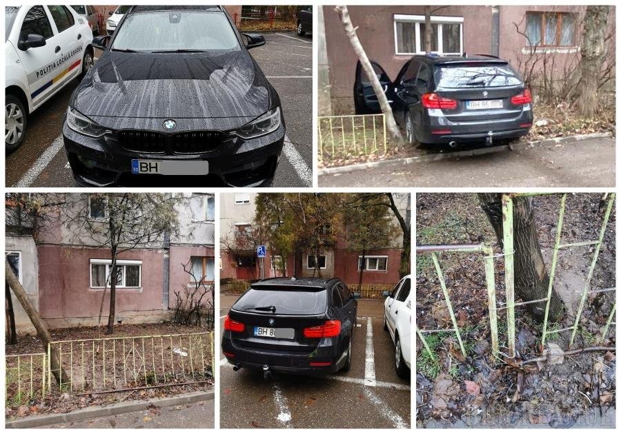  Un șofer cu BMW a transformat un spaţiu verde din Oradea în loc de parcare