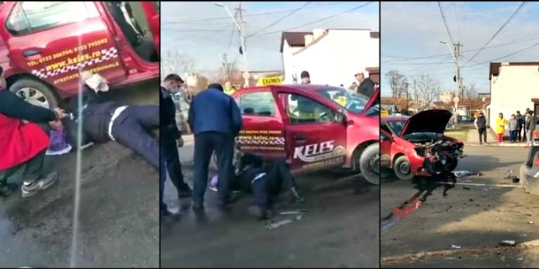  VIDEO: Momentul în care o tânără ce dădea examenul auto a provocat un accident cu polițistul în dreapta