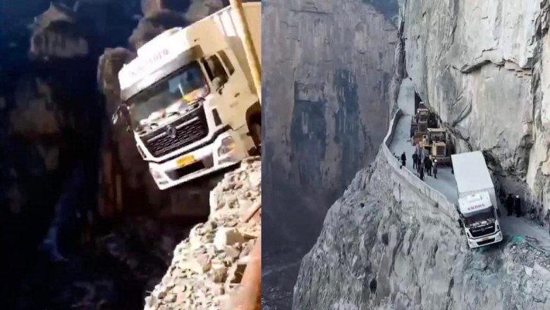  FOTO Camion rămas atârnat deasupra unei prăpastii de peste 300 de metri, după ce șoferul a fost ghidat greşit de GPS