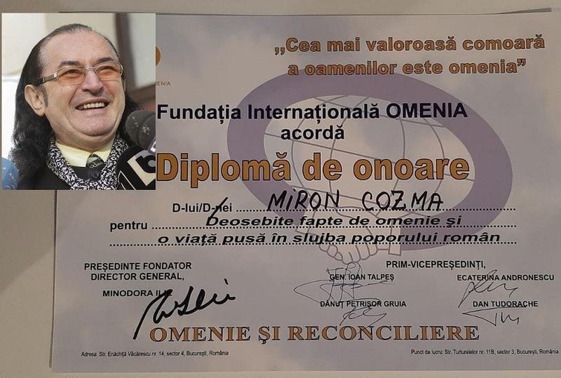 Miron Cozma, premiat pentru „deosebite fapte de omenie şi o viaţă pusă în slujba poporului român”