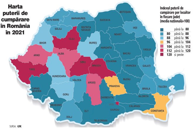  Harta puterii de cumpărare. Doar 10 judeţe din România ating media naţională
