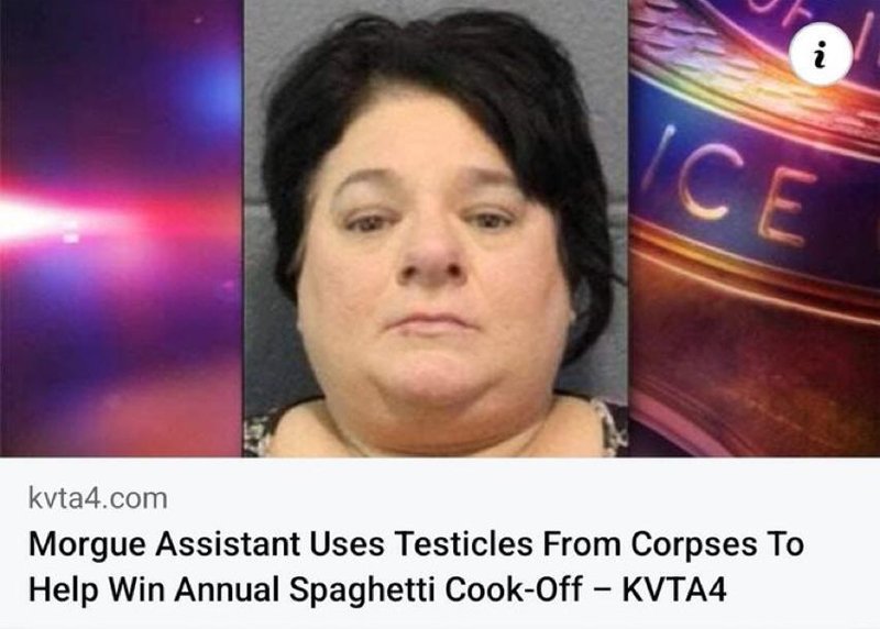  O femeie ar fi câștigat un concurs de spagheti folosind testicule de la cadavrele morgii unde lucra. Adevărat sau fals?