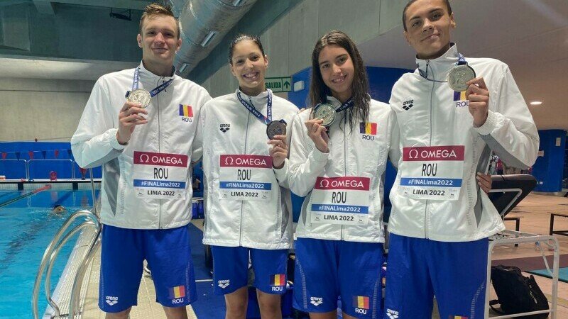  Argint pentru ștafeta combinată 4×100 m liber a României, cu David Popovici, la CM juniori din Peru