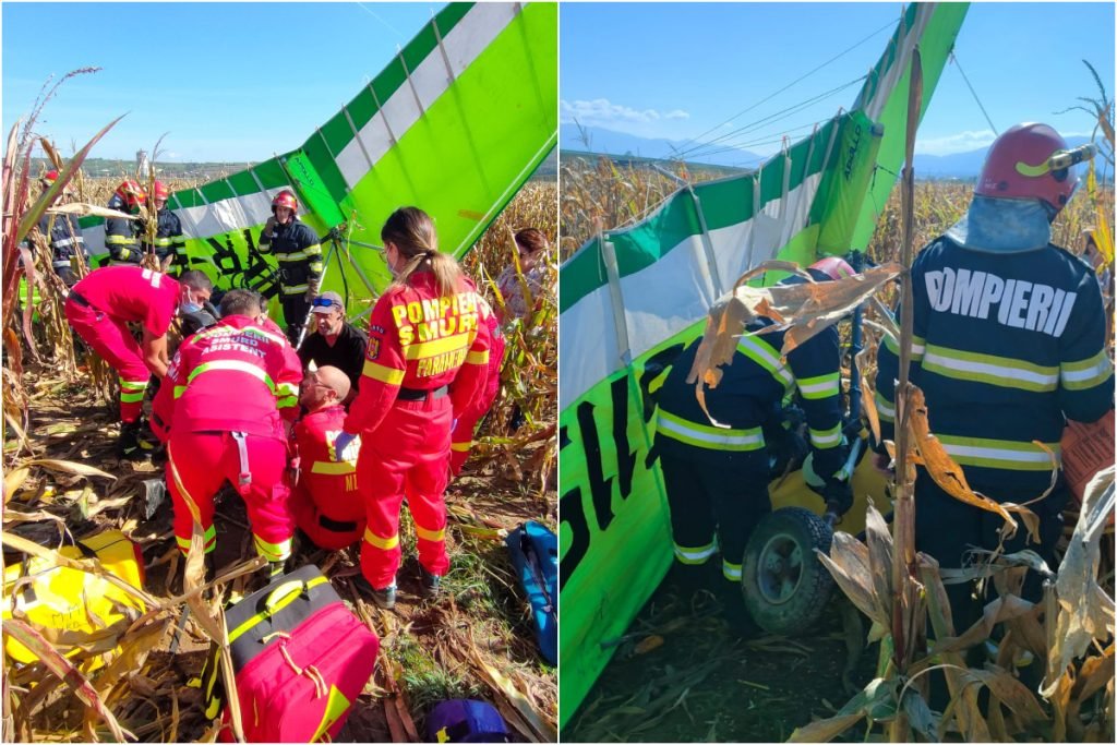  FOTO Incident aviatic cu două victime: Un motodeltaplan s-a prăbușit în Sibiu