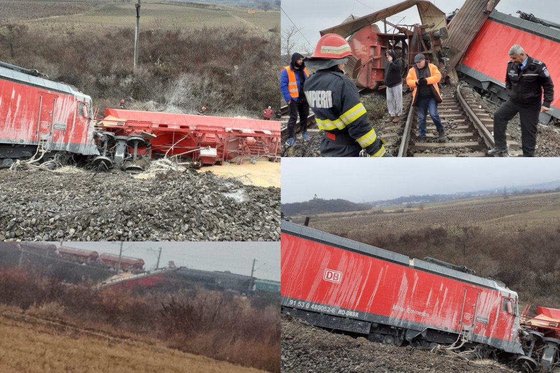  FOTO – Două trenuri de marfă care transportau cereale au fost implicate într-o coliziune