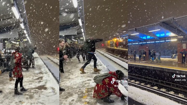  VIDEO Bătaie generală într-o gară londoneză cu…. bulgări de zăpadă. Călătorii au uitat de întârzierile masive ale trenurilor din cauza vremii
