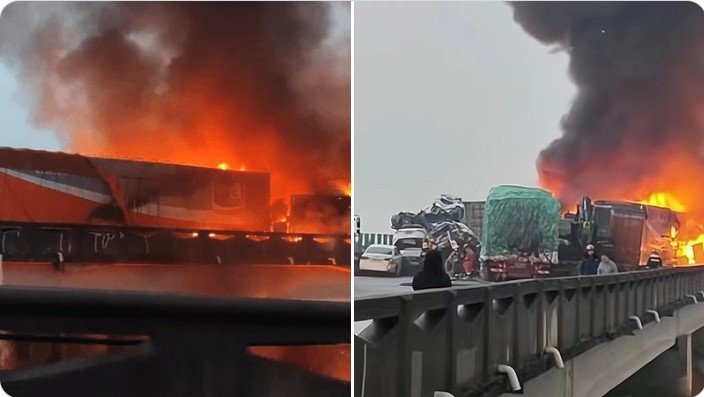  Zeci de maşini au fost implicate într-un carambol pe autostradă: 16 persoane şi-au pierdut viaţa
