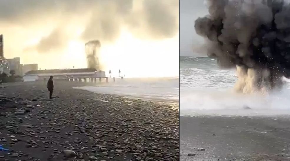  VIDEO O mină marină „eșuată” a explodat pe malul Mării Negre. Un martor a filmat deflagrația de la câțiva metri distanță