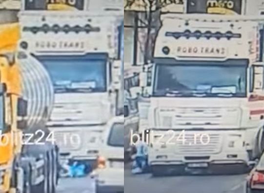  VIDEO – Accident incredibil în România: O fată a scăpat teafără după ce un camion a trecut peste ea