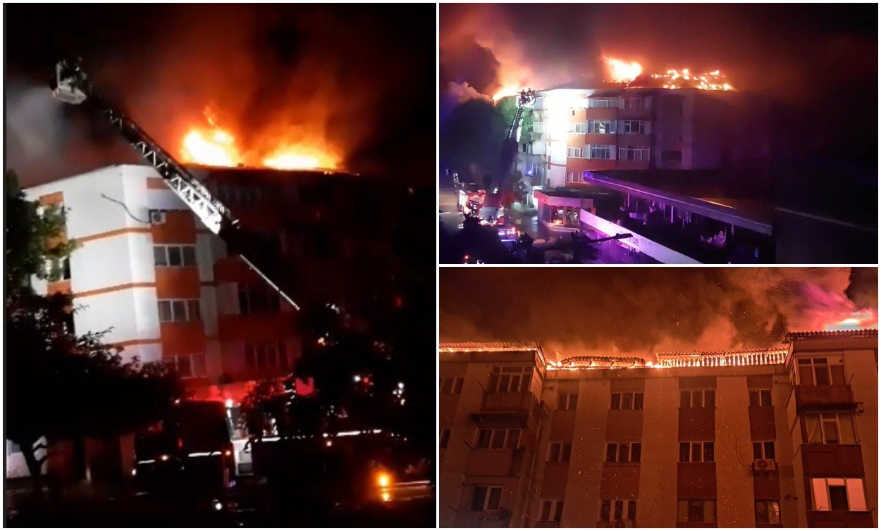  VIDEO Bârladul, luminat noaptea trecută de un bloc în flăcări. Sute de persoane evacuate