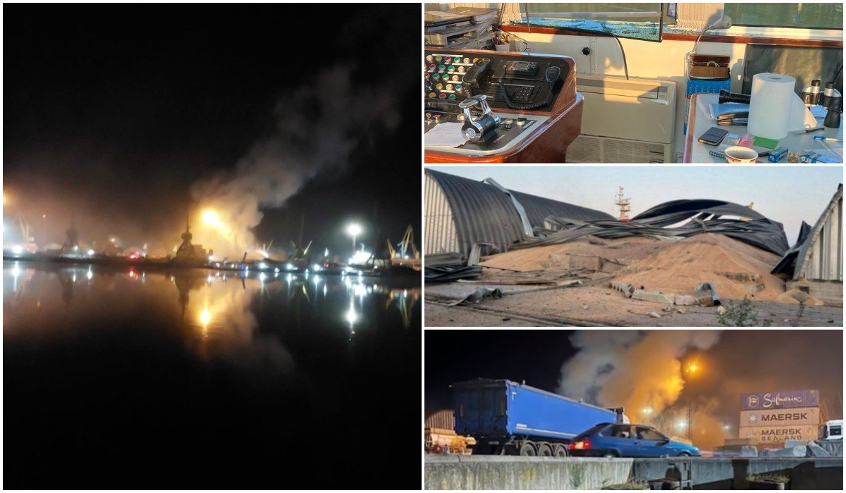  Navă românescă avariată în urma atacului rusesc care a vizat portul Reni