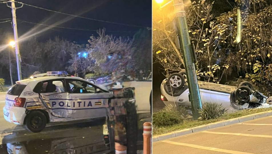  Mașină de poliție accidentată în timpul unei umăriri la Mamaia
