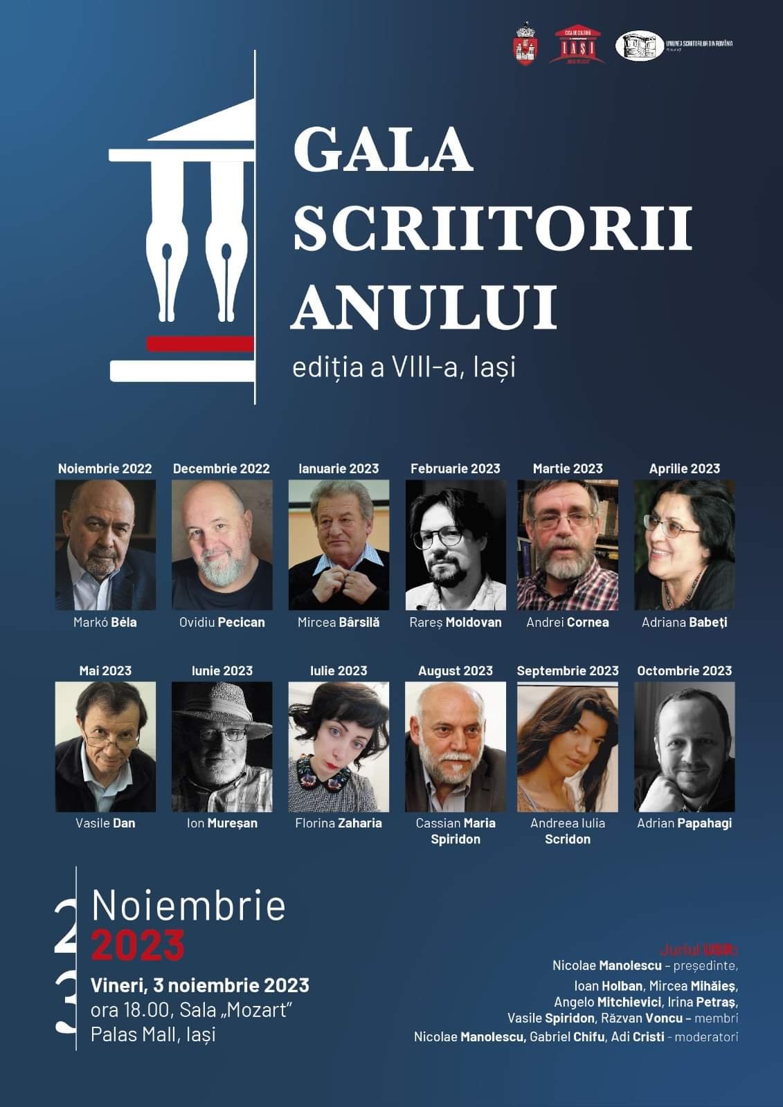  Azi şi mâine, la Palas: Gala Scriitorul Anului, moderată de criticul Nicolae Manolescu