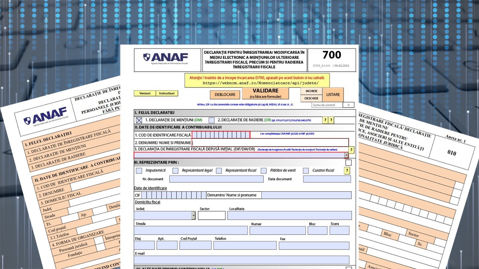  Formularul ANAF de înregistrare fiscală sau radiere pentru persoanele fizice va putea fi depus și online