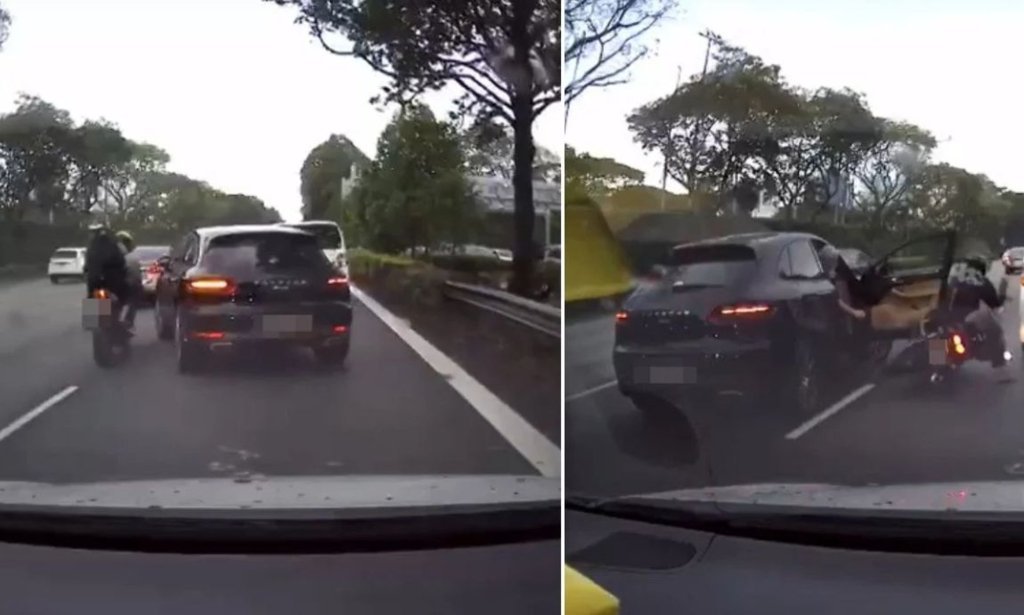  VIDEO Accident bizar pe autostradă. Porsche lovit de două motociclete în mai puțin de un minut