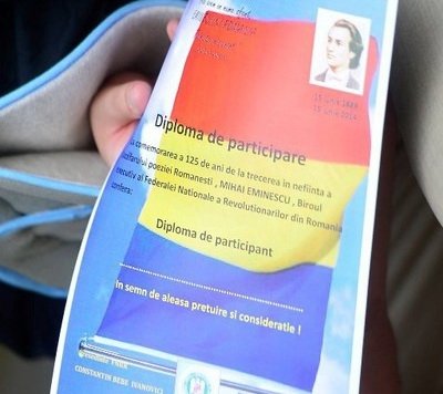  Diplome de participare pentru cei care au mers la comemorarea poetului Eminescu