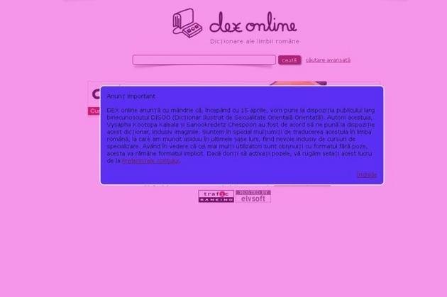  Pacaleala de pe DexOnline. Explicatii sexuale pe fundal roz